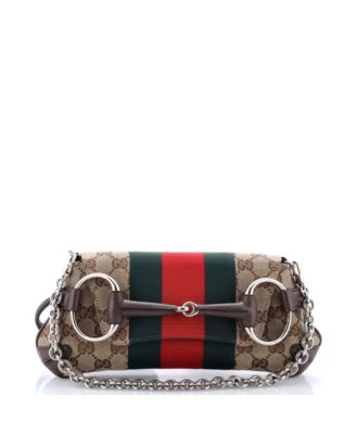 Small Horsebit NM Web Chain Clutch GG Canvas