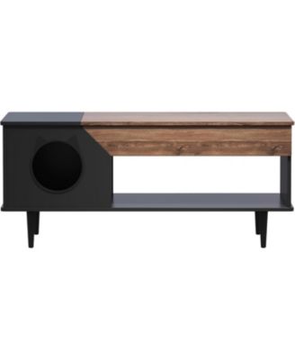 45 in Coffee Table Cat Tables Living Room with Storage Drawer, Wooden Rustic Coffee Tables with Cat House, Hidden Kitty Food Table Litter Box