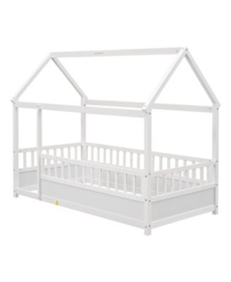 Twin Size Wood Floor Bed House Roof Frame Fence Guardrails  Pine Wood