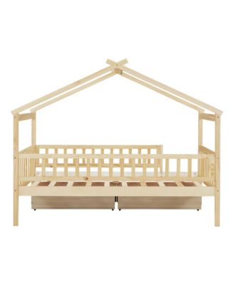 Wooden House Bed Two Drawers