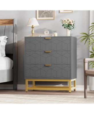 3 Drawer Dresser, Wood Chest Drawers with Storage for Closet, Bedroom, Drawers Dresser Modern Bedside Nightstand with Gold Handles