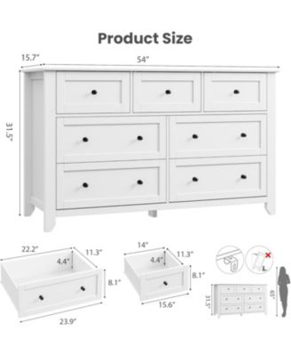 7 Drawer Dresser for Bedroom, 54" Wide Dresser with Deep Drawers and Metal Knobs, Modern Large Wooden Chests of Drawers for Entryway