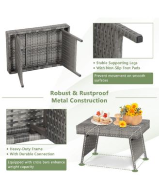 Folding PE Rattan Side Coffee Table Patio Garden Furniture