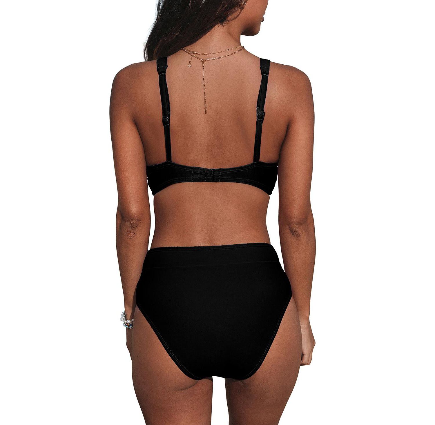 Women's V-Neck High-Waist Bikini Set with Wide Waistband