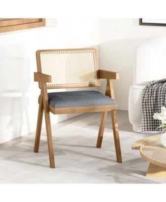 Set of 2 Rattan Accent Chairs with Padded Cushion and Rubber Wood Frame