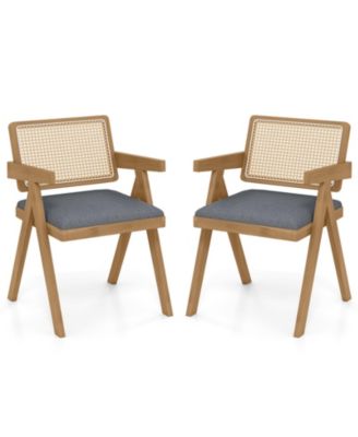 Set of 2 Rattan Accent Chairs with Padded Cushion and Rubber Wood Frame