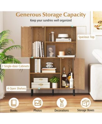 Freestanding 47 Inch Cabinet with 2 Doors and 4 Open Shelves