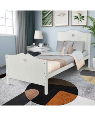 Twin Size Platform Bed Frame with Wood Slat Support Headboard Footboard and Classic Design