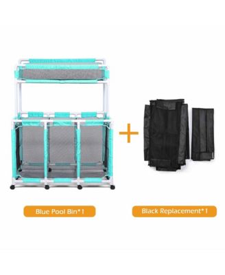 424 Gal Pool Float Storage Bin Blue Net Replacement 52"x33"x67" 2 Tiers Rolling Toys Cart