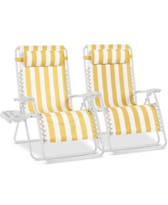 Set of 2 Extra Wide Zero Gravity Lounge Chair Recliners w/ Cup Holder