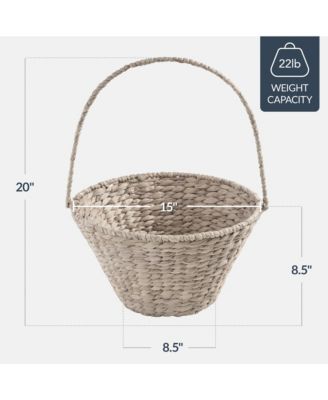Easter Basket, Large Woven Easter Basket for Kids w/ Collapsible Handle, Tapered Shape