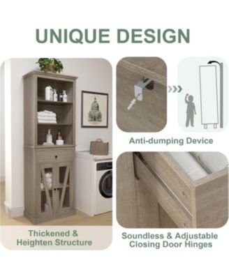 Tall Bathroom Storage Cabinet, Freestanding Narrow Bathroom Cabinet with Shelves and Drawer, Modern Bathroom Storage Cabinets for Bathrooms