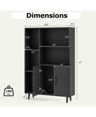 47 Inch Bookshelf with Open Cubes and Bottom Storage Cabinet