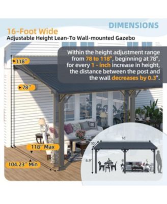 16x10 Outdoor Hardtop Gazebo Adjustable Height (6.5-9.8Ft) Pergola for Patio