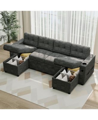 Sofa Bed with Charger Station,Sleeper Sofa,Pull Out Couch Bed with USBandType-C Port and Cup Holders,LShaped Sectional Couch