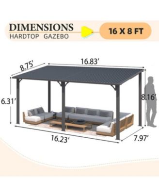 16' x 8' Hardtop Gazebo Outdoor Pergola Lean to Metal Pergolas