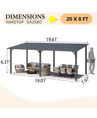 20' x 8' Hardtop Gazebo Outdoor Pergola Lean to Metal Pergolas
