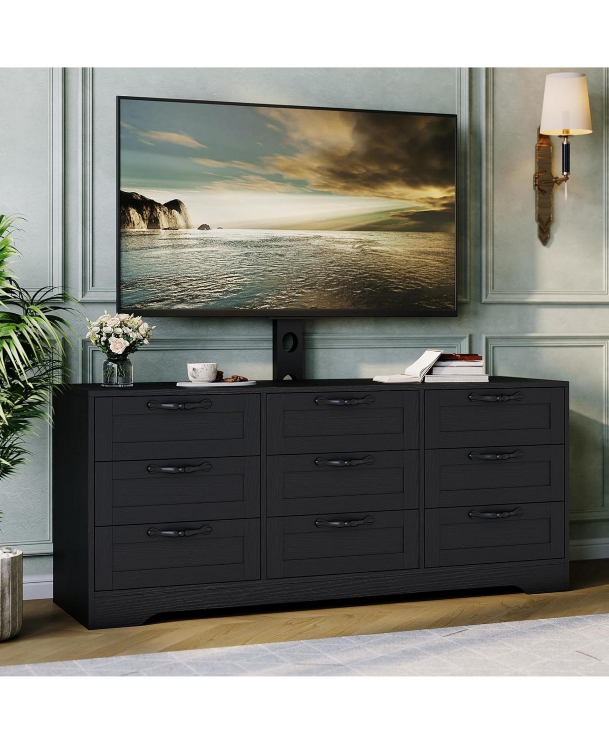 gaomon 9 Drawer Dresser Tv Stand with Mount for 32-85 TVs, Modern Entertainment Center Drawers, Media Console Table Bedroom Living
