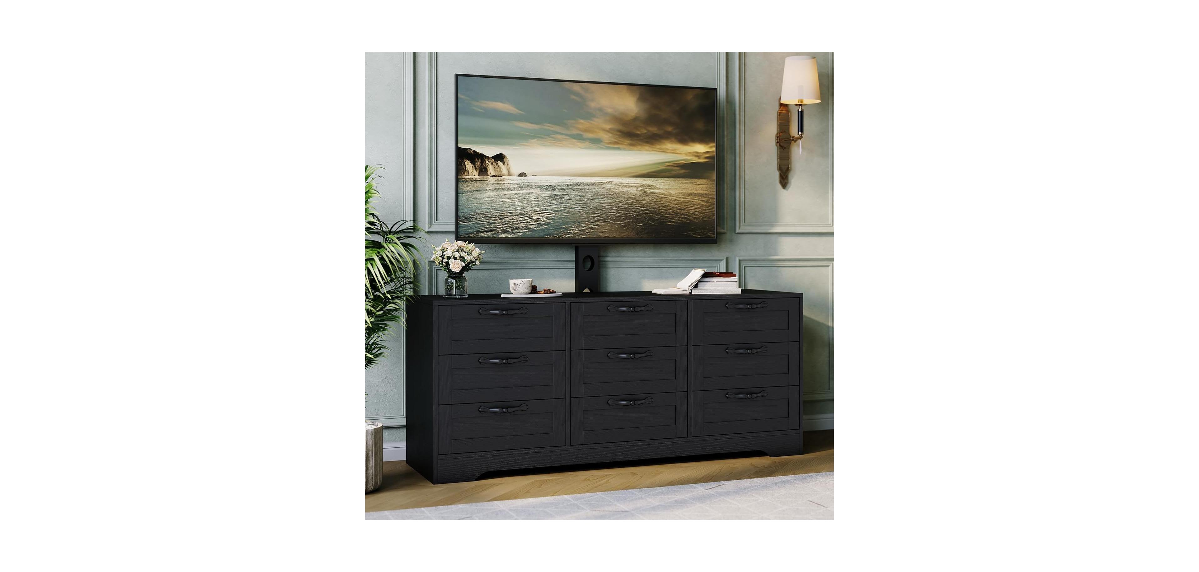 gaomon 9 Drawer Dresser Tv Stand with Mount for 32-85 TVs, Modern Entertainment Center Drawers, Media Console Table Bedroom Living