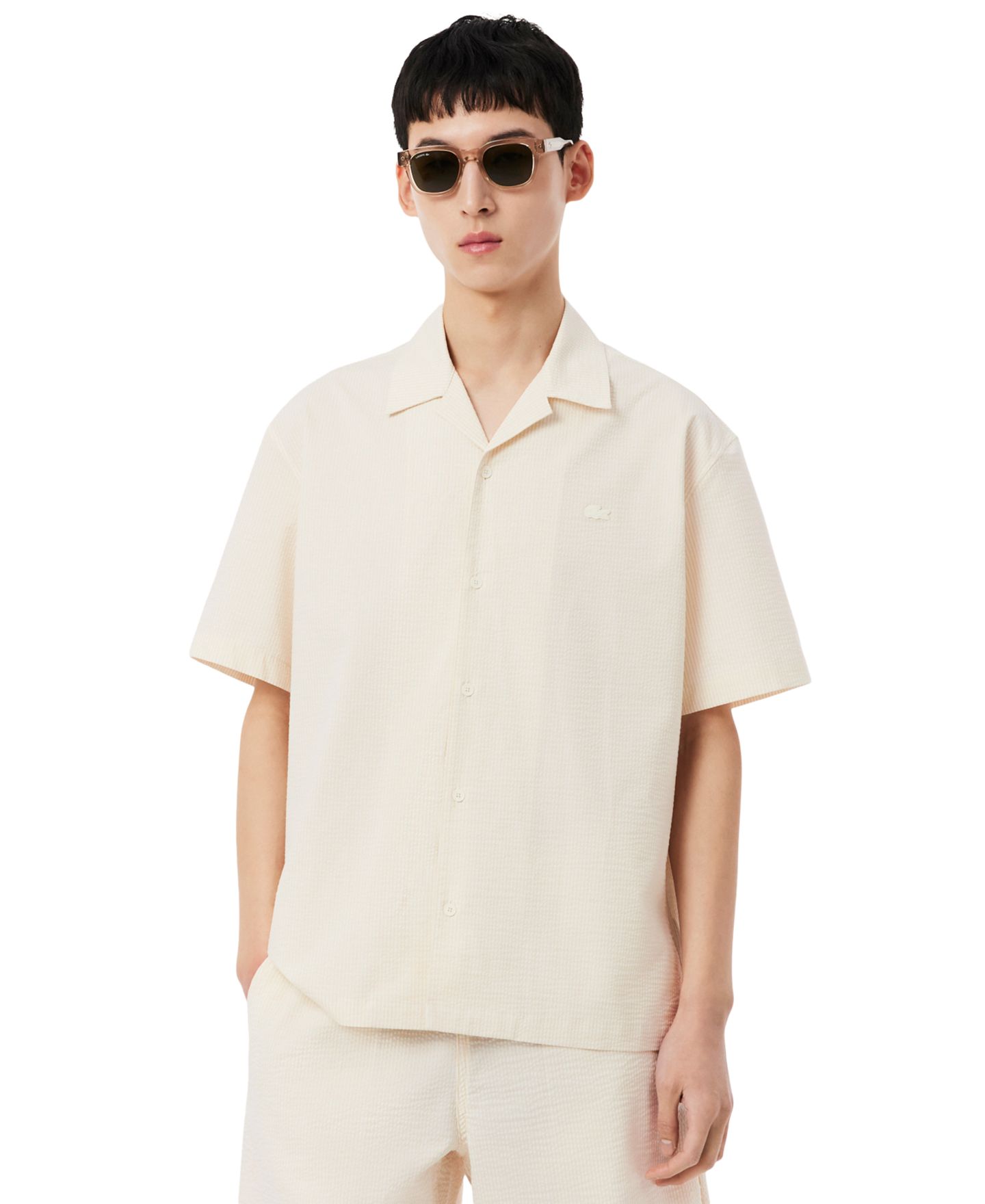 Мужская рубашка Lacoste Relaxed-Fit Seersucker Waffle Hawaii Collar, цвет: Blossom — фото 1