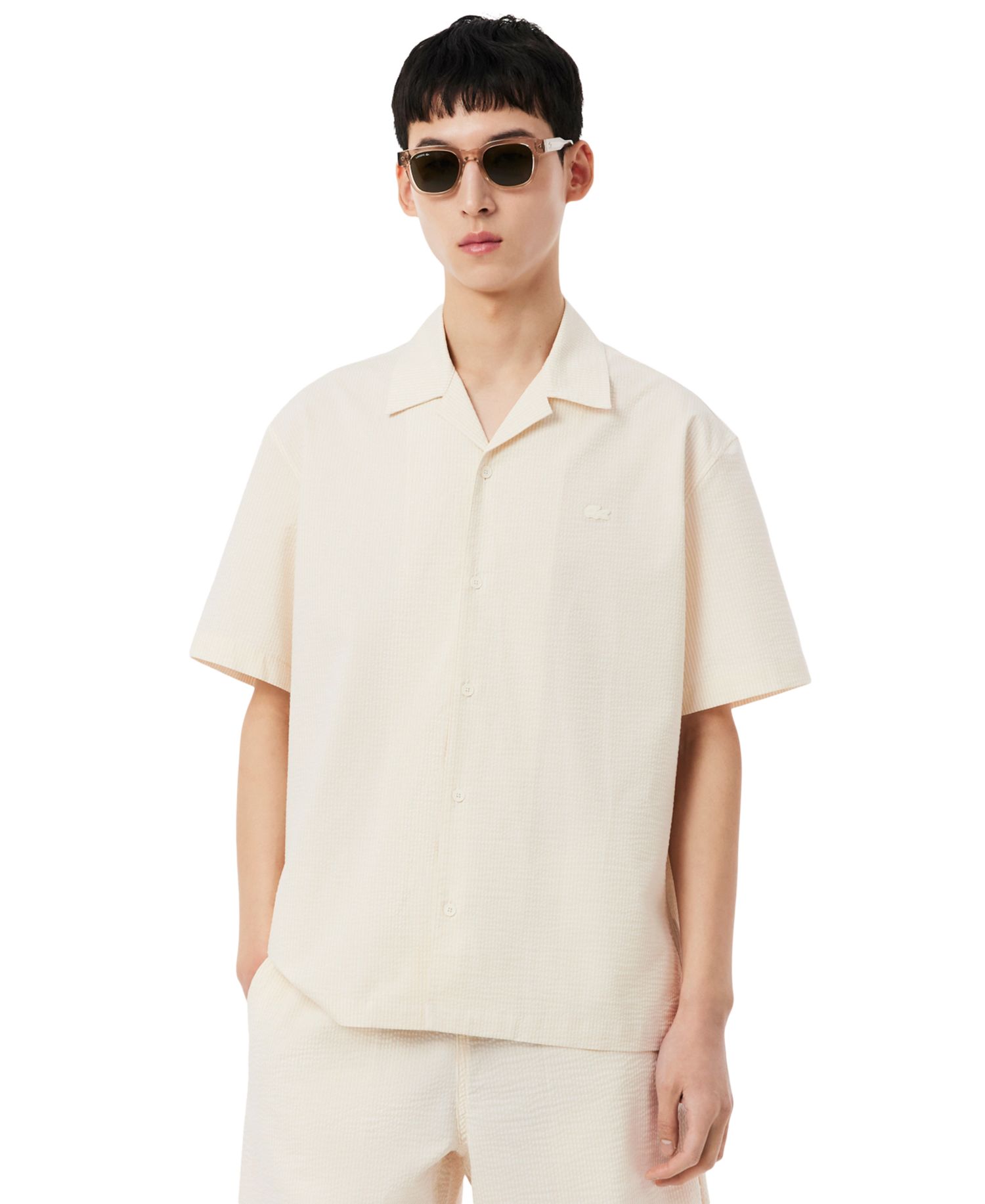 Men's Relaxed-Fit Seersucker Waffle Hawaii Collar Shirt