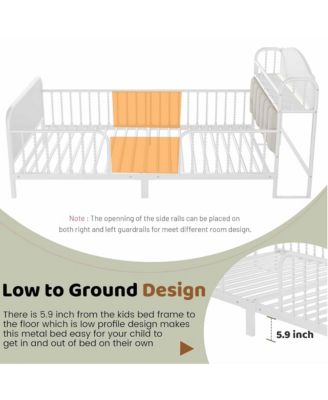 Twin Metal Platform Bed Frame with Light - Low Profile Bed with Upholstered and Storage Headboard for Boys and Girls