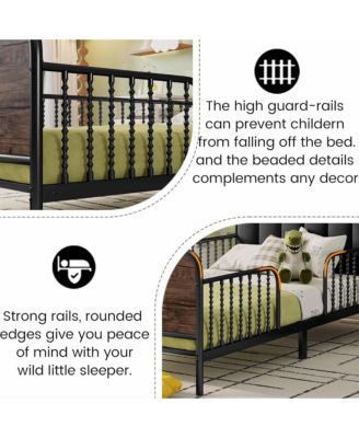 Twin Size Metal Platform Bed with LED Light, Upholstered Storage Headboard and Low Profile Design for Kids Boys Girls