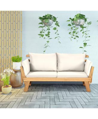 Adjustable Patio Sofa Daybed Acacia Wood Furniture w/ Cushions