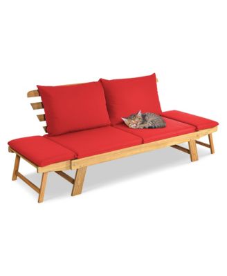 Adjustable Patio Sofa Daybed Acacia Wood Furniture w/ Cushions