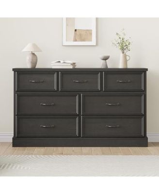 7 Drawer Dresser for Bedroom, 55'' Wide Wooden Dressers with Metal Handle, Mid Century Modern Chest of Drawers