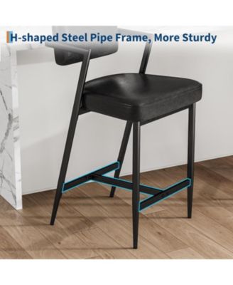 Bar Stools Set of 6 with Armrests,Counter Height Bar Stools of 6 with Backrest,Footrest, Thick Cushion and Thickened Metal Legs