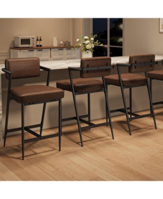 Bar Stools Set of 6 with Armrests,Counter Height Bar Stools of 6 with Backrest,Footrest, Thick Cushion and Thickened Metal Legs