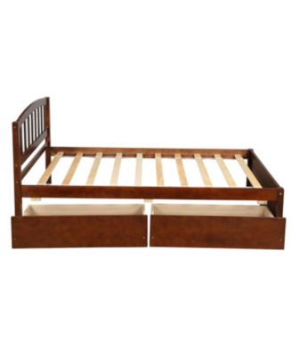 Twin Size  Wood Platform Storage Bed with Two Drawers Headboard and Reinforced Slats