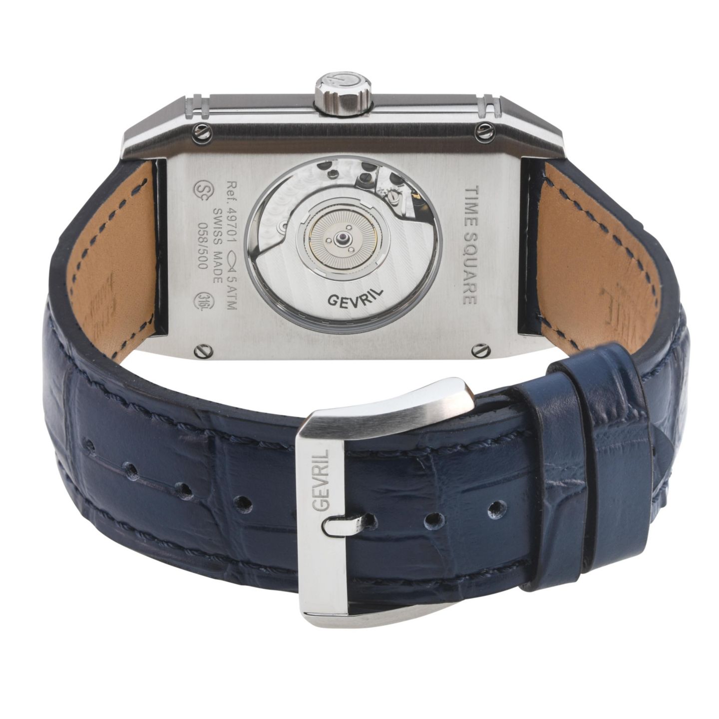 Мужские часы Gevril Time Square Swiss Automatic Leather Strap Watch, цвет: Серебряный — фото 2