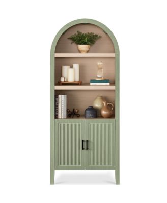 72in Tall Arched 5-Tier Bookshelf Storage Cabinet w/ Adjustable Shelves