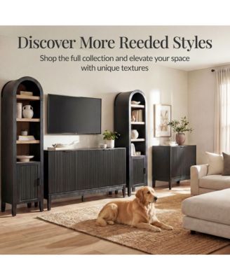 72" Tall Narrow Storage Cabinet w/ Adjustable Shelves, 4-Tier Modern Arched Bookcase