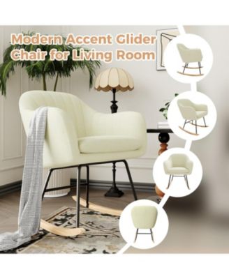 Nursery Rocking Chair,Upholstered Chenille Glider Rocker Chair,Modern Armchair With Wood Legs,Indoor Comfy Accent Chair Nursing Chairs