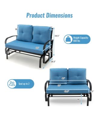 2-Person Outdoor Patio Glider Bench Swing Seat Bench w/ Seat and Back Cushions Brick