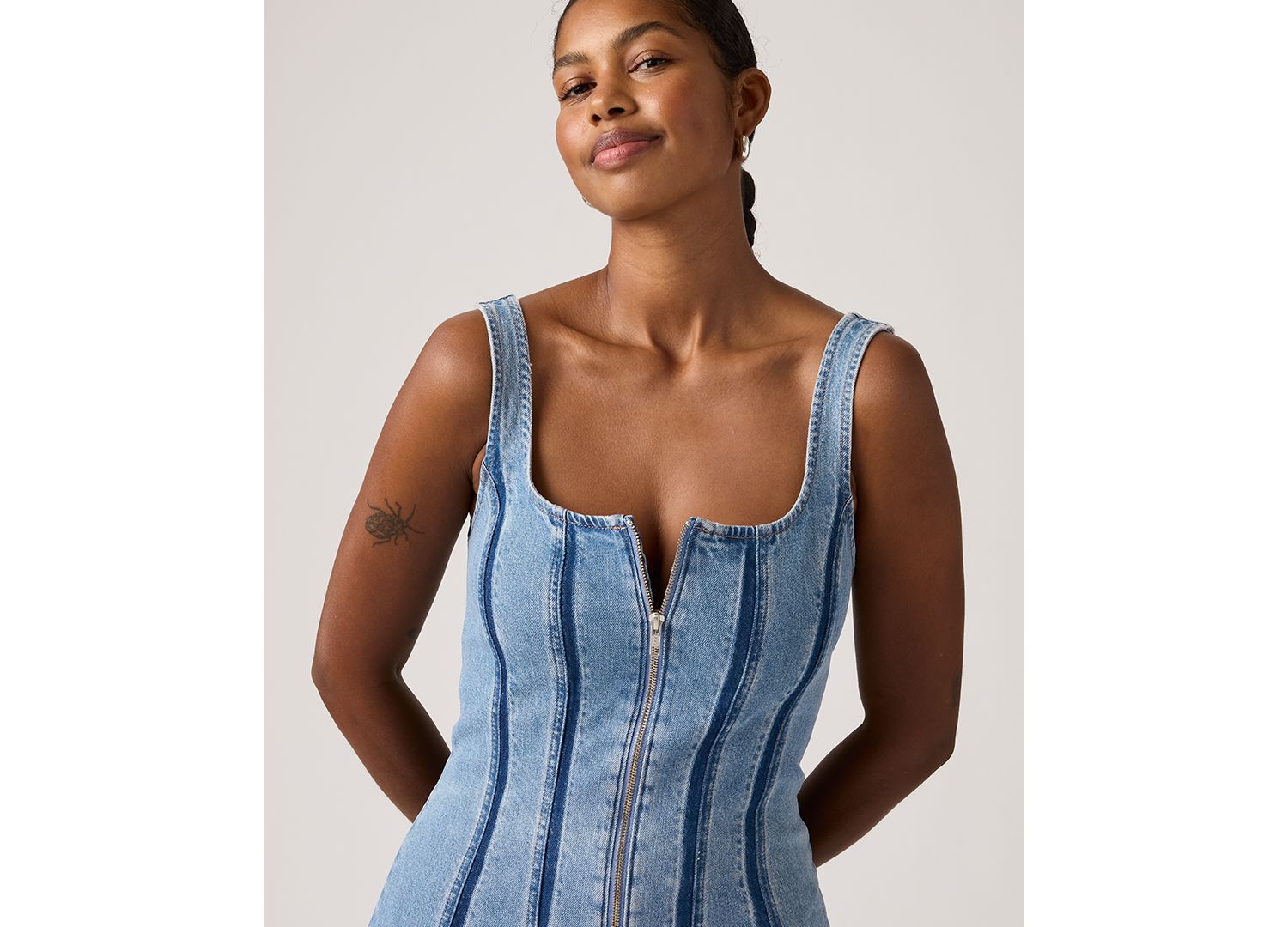 Premium Women's Seamed Figure Hugging Slim Fit Square Neck Cotton Dress