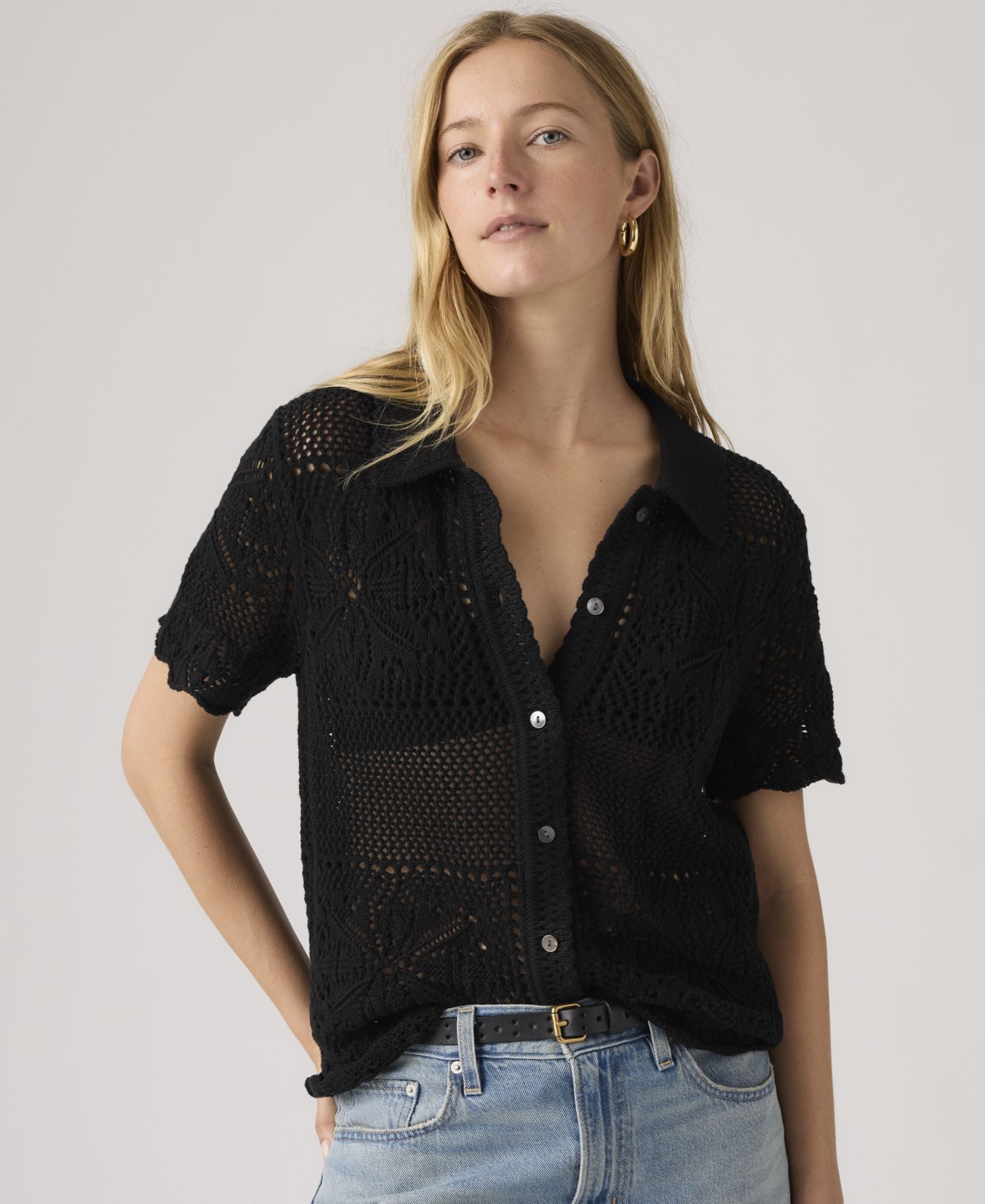 Женская рубашка Levi's Premium Susanna Floral Crochet Collared Cotton, цвет: Антрацитовый ночной — фото 2
