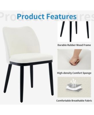 Linen Dining Chairs Set of 6, Upholstered Side Chairs with Padded Seat & Wood Legs