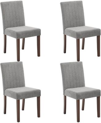 Parsons Button Tufted Dining Chairs Set of 4, Upholstered Fabric Chairs with Wood Legs, Vertical Stripe