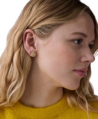 Gold Plated Flower Pave Stud Earrings