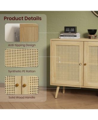 Buffet Storage Cabinet, 47.2" Rattan Sideboard with Adjustable Shelves, Modern Coffee Bar Credenza for Kitchen, Living Room, Entryway, Dining