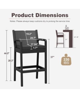 2 Pc. Wicker Outdoor Bar Stools with Cushions, 30-Inch Patio Bar Chairs for Garden, Balcony & Deck