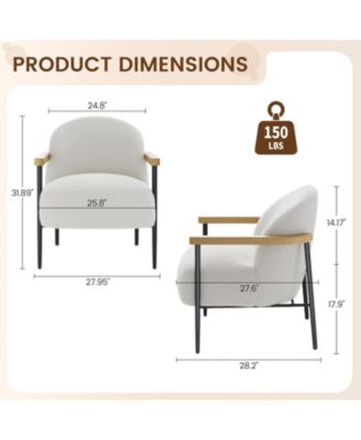 Comfy Chair Set of 2, Modern Accent Chairs with Teddy Fabric, Wood Arms and Metal Frame