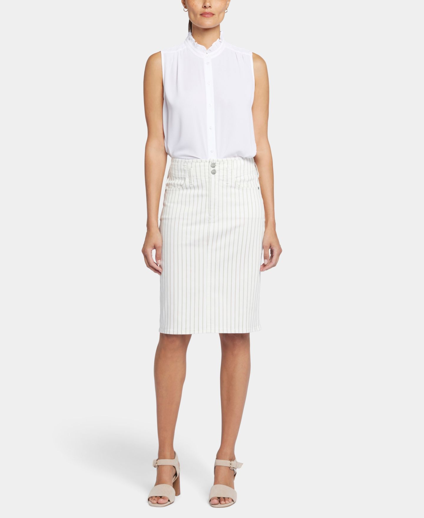 Женская юбка NYDJ Petite High-Waist Button Closure, цвет: Пляжный полосатый — фото 1