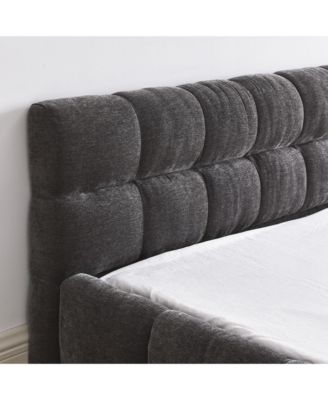 Queen Size Grounded Upholstered Bed Thick Chenille Fabric Solid Frame