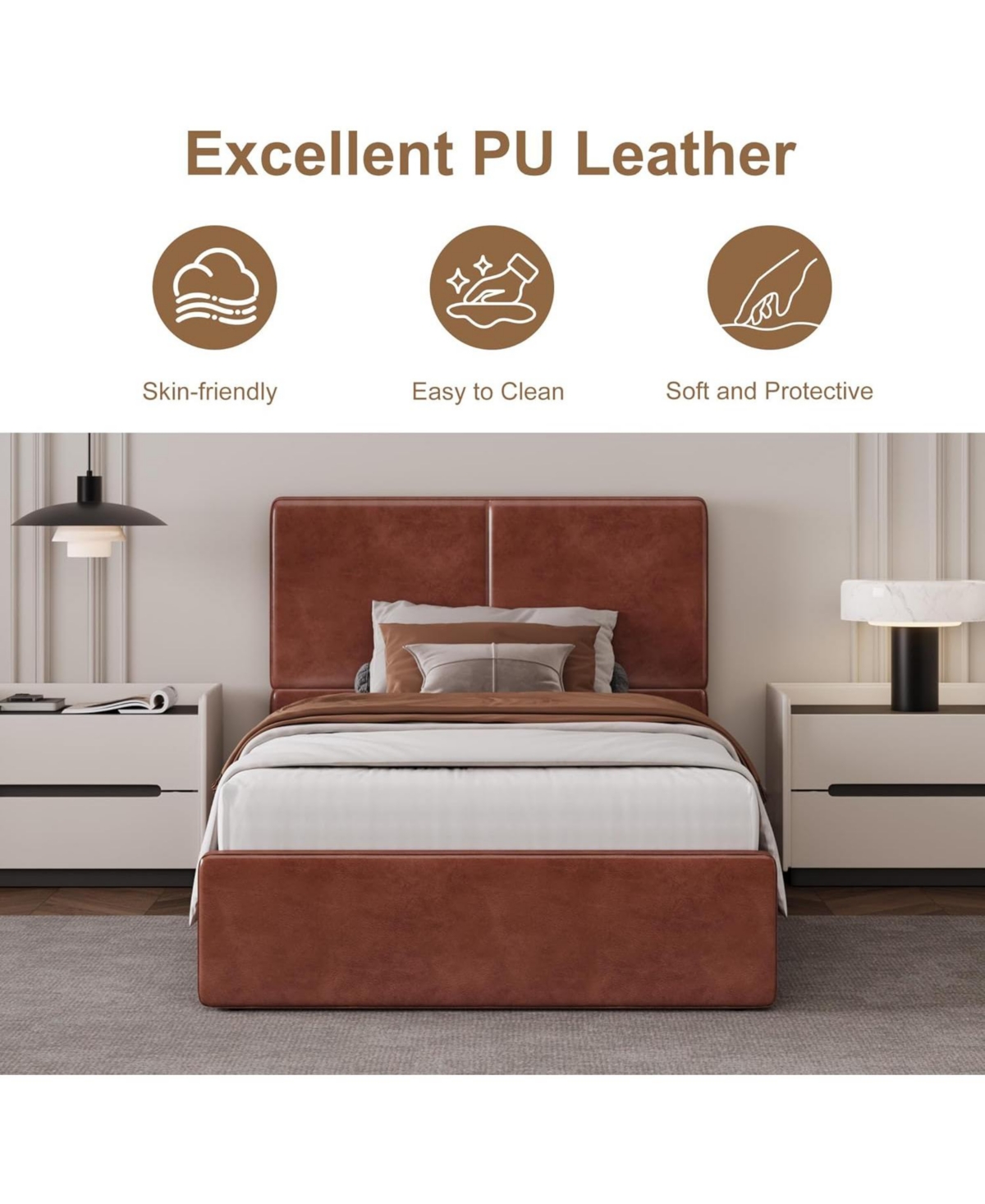 gaomon Upholstered Bed, Soft and Cozy Bed Frame, Modern Design, No Box Spring Needed for Bedroom