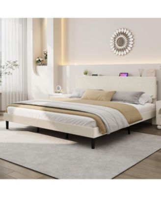 Corduroy MDF Bedhead Storage Soft Package Bed, Spacious Storage, Comfortable Mattress, No Box Spring Needed